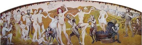 Bůh vína Bakchus přichází se svým průvodem nymf a satyrů na vinobraní u strarobylého moravského města Mikulova   - Rodinný hotel v Praze 8 (Březiněves) - GOLDEN GOLEM Hotel