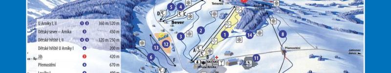 mapa lyžařského areálu Severák - Ubytování Janov nad Nisou Jizerské Hory - Penzion pod vlekem