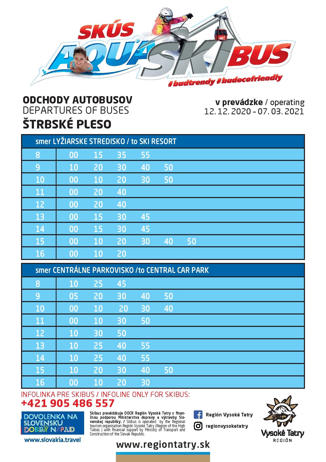 Ski&Aqua Bus Vysoké Tatry Timetable 