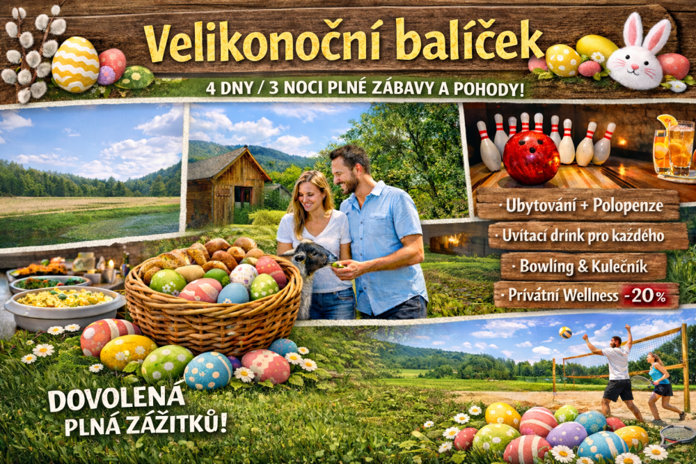 Velikonoční pobyt s polopenzí na 3 noci kousek od Prahy - pro páry i rodiny s dětmi