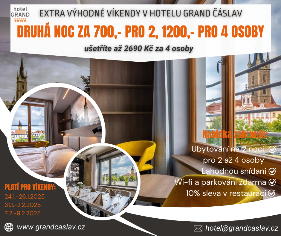 Extra výhodné víkendy v Grandu - druhá noc za 700 Kč pro 2 nebo 1200 Kč až pro 4