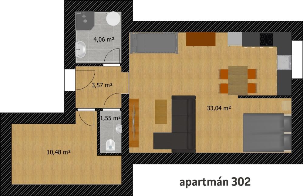 Čtyřlůžkový apartmán 1+kk