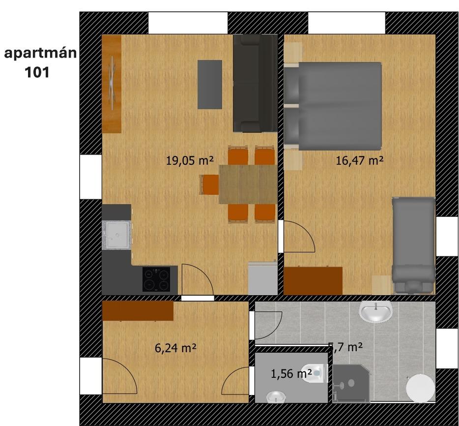 Pětilůžkový apartmán 2+kk