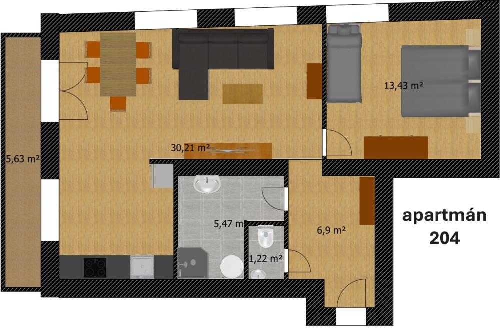 Pětilůžkový apartmán 2+kk s balkónem