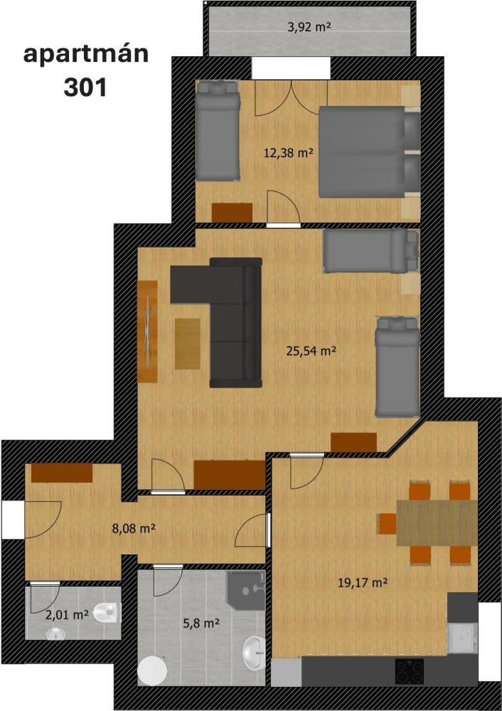 Pětilůžkový apartmán 2+1 s balkonem
