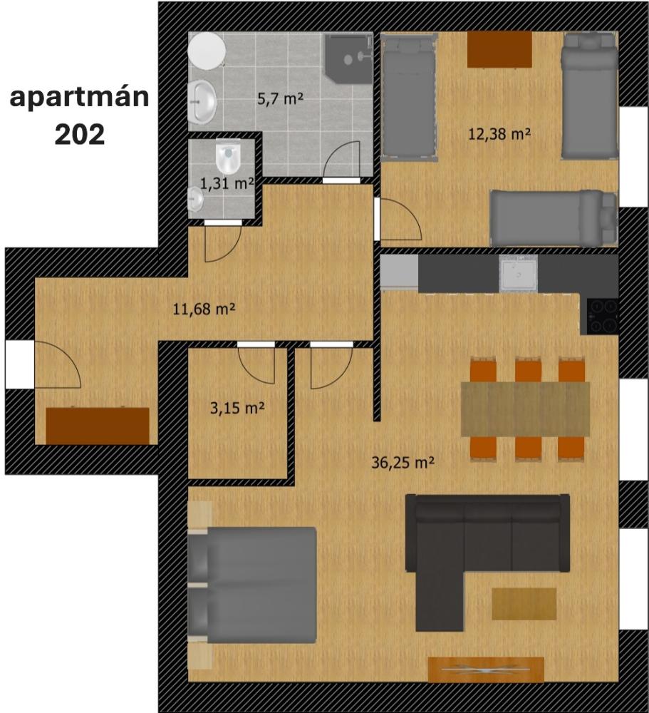 Šestilůžkový apartmán 2+kk