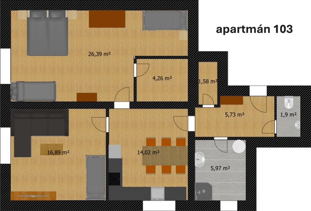 Šestilůžkový apartmán 2+1