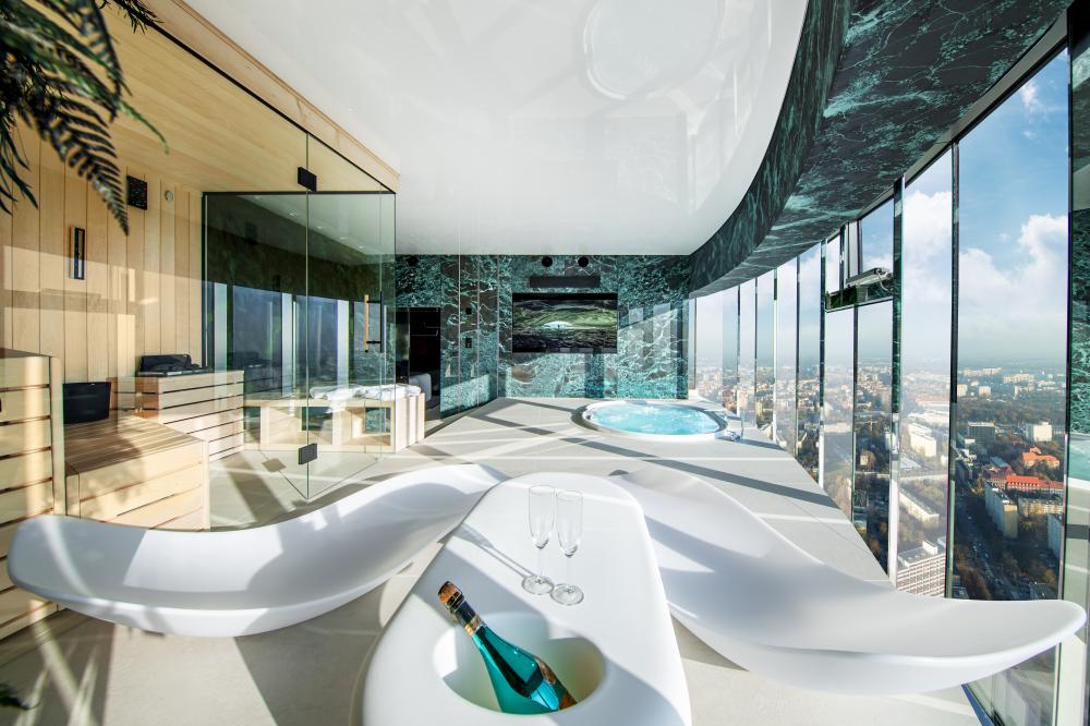 Apartament “Cave” z Jakuzzi i Sauną na 48 piętrze