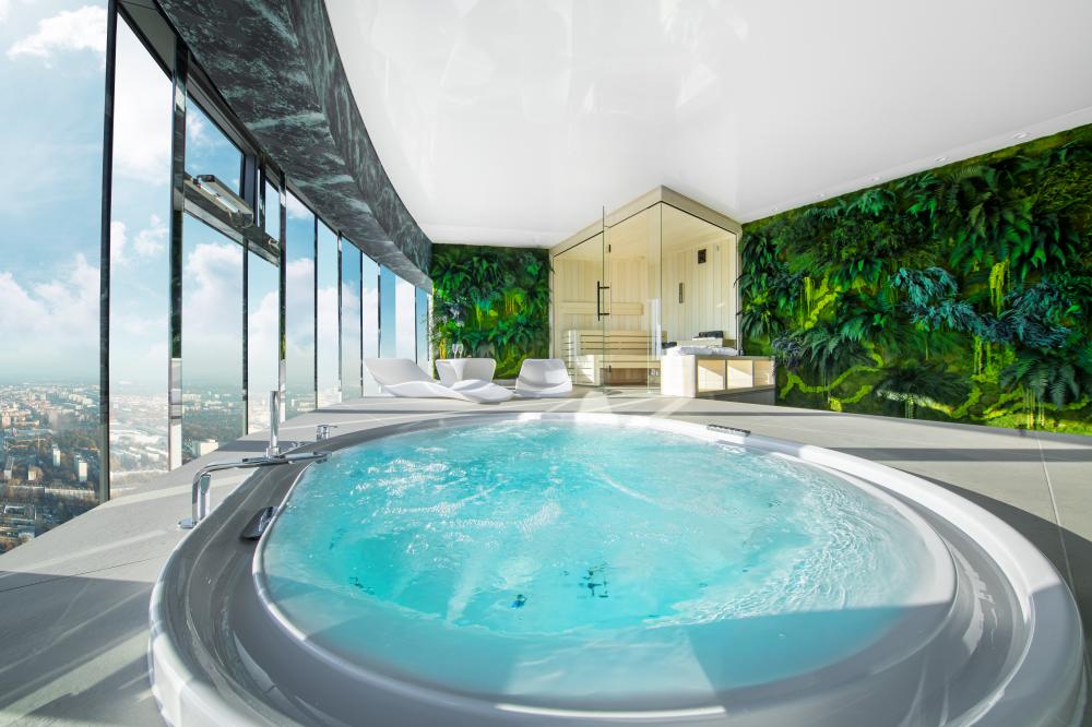 Apartament “Cave” z Jakuzzi i Sauną na 48 piętrze