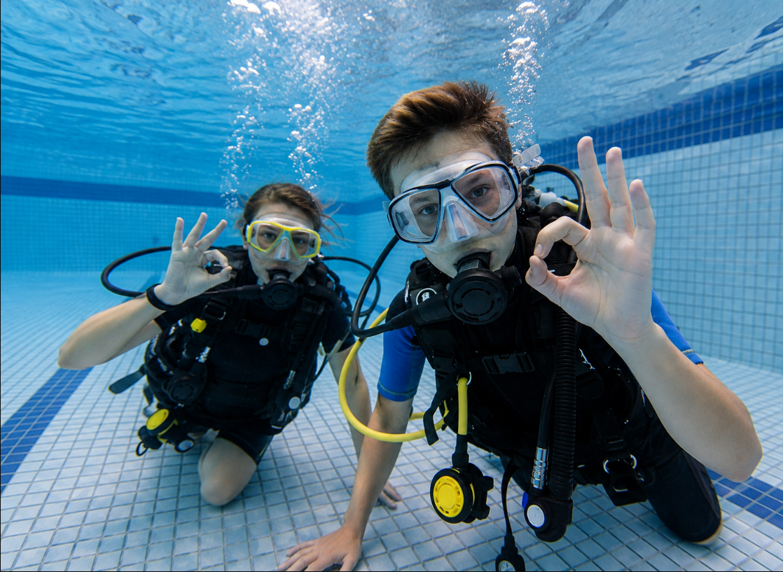 Probieren Sie Tauchen im Aquapark aus